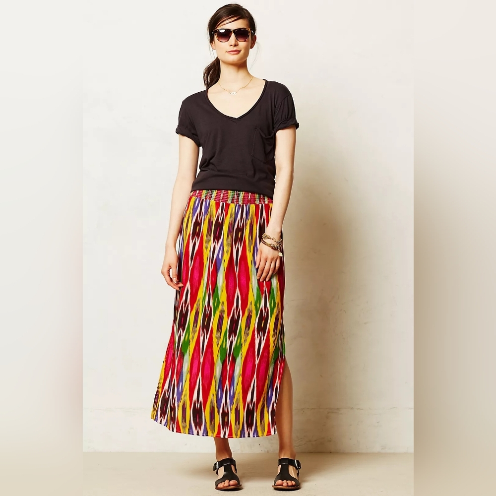 Vanessa Virginia Anthropologie Appoline Ikat Colorful Maxi Skirt In S/P